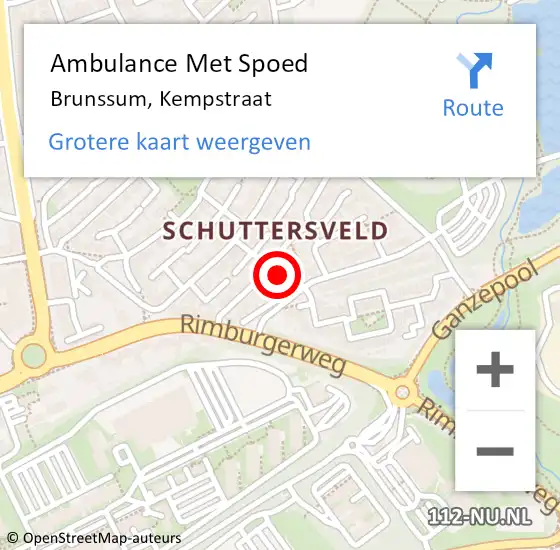 Locatie op kaart van de 112 melding: Ambulance Met Spoed Naar Brunssum, Kempstraat op 20 januari 2015 04:41