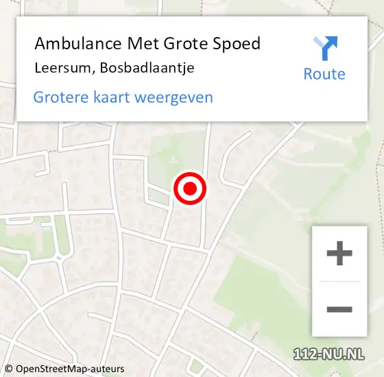 Locatie op kaart van de 112 melding: Ambulance Met Grote Spoed Naar Leersum, Bosbadlaantje op 20 januari 2015 05:03