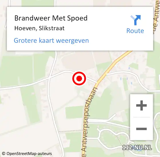 Locatie op kaart van de 112 melding: Brandweer Met Spoed Naar Hoeven, Slikstraat op 28 oktober 2013 09:37