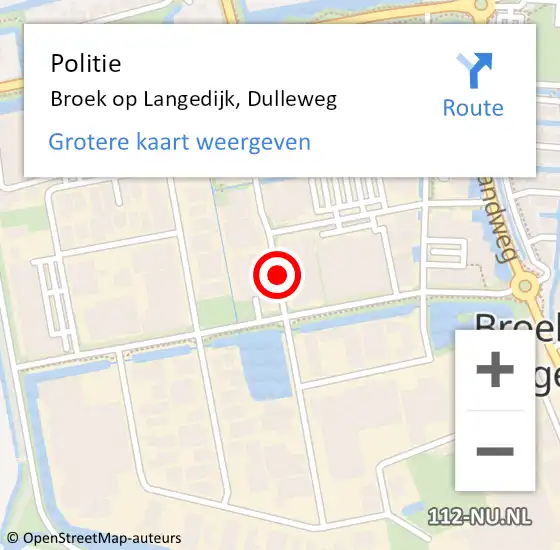 Locatie op kaart van de 112 melding: Politie Broek op Langedijk, Dulleweg op 20 januari 2015 08:58