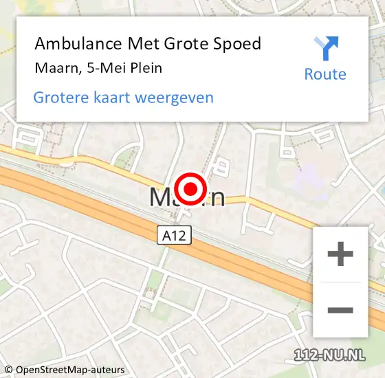 Locatie op kaart van de 112 melding: Ambulance Met Grote Spoed Naar Maarn, 5-Mei Plein op 20 januari 2015 10:49