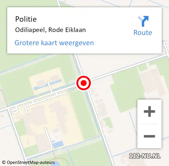 Locatie op kaart van de 112 melding: Politie Odiliapeel, Rode Eiklaan op 20 januari 2015 11:46