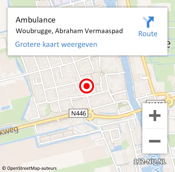 Locatie op kaart van de 112 melding: Ambulance Woubrugge, Abraham Vermaaspad op 20 januari 2015 11:46