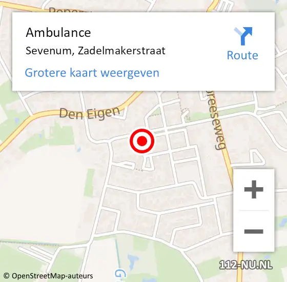 Locatie op kaart van de 112 melding: Ambulance Sevenum, Zadelmakerstraat op 20 januari 2015 11:48