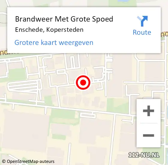 Locatie op kaart van de 112 melding: Brandweer Met Grote Spoed Naar Enschede, Kopersteden op 20 januari 2015 12:09