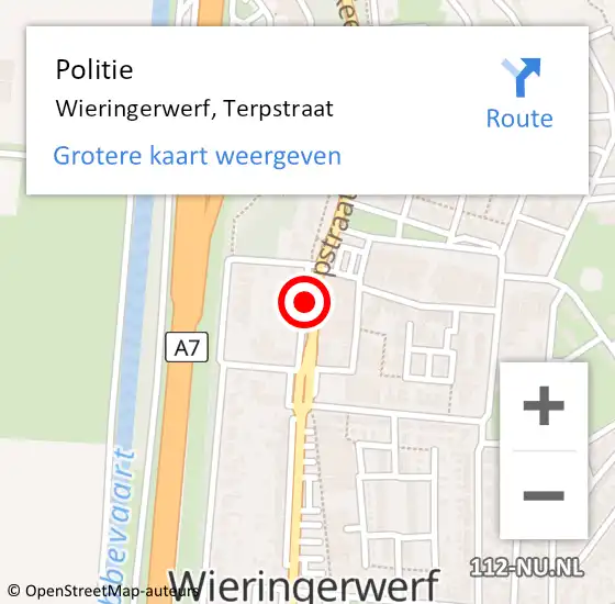 Locatie op kaart van de 112 melding: Politie Wieringerwerf, Terpstraat op 20 januari 2015 14:16