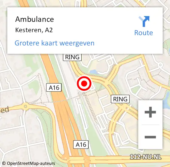 Locatie op kaart van de 112 melding: Ambulance Kesteren, A2 op 20 januari 2015 14:24