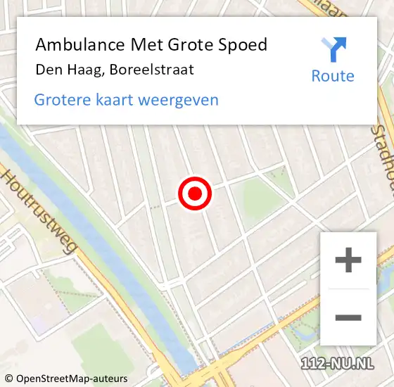 Locatie op kaart van de 112 melding: Ambulance Met Grote Spoed Naar Den Haag, Boreelstraat op 20 januari 2015 14:26