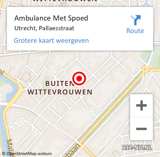 Locatie op kaart van de 112 melding: Ambulance Met Spoed Naar Utrecht, Pallaesstraat op 20 januari 2015 15:20