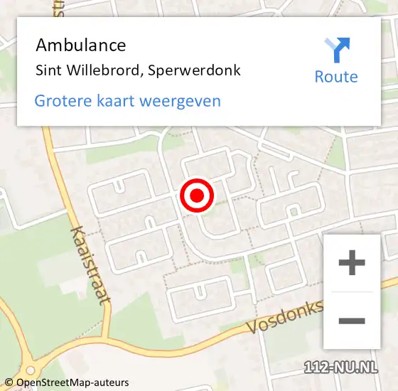 Locatie op kaart van de 112 melding: Ambulance Sint Willebrord, Sperwerdonk op 20 januari 2015 15:46