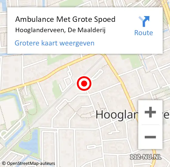Locatie op kaart van de 112 melding: Ambulance Met Grote Spoed Naar Hooglanderveen, De Maalderij op 20 januari 2015 16:21