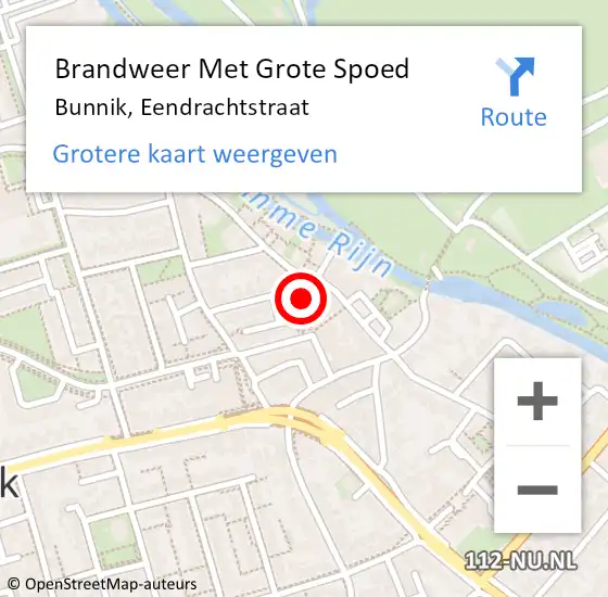 Locatie op kaart van de 112 melding: Brandweer Met Grote Spoed Naar Bunnik, Eendrachtstraat op 20 januari 2015 17:03