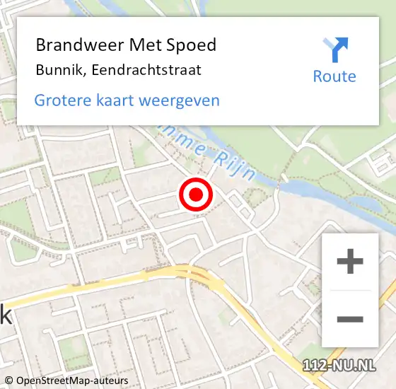 Locatie op kaart van de 112 melding: Brandweer Met Spoed Naar Bunnik, Eendrachtstraat op 20 januari 2015 17:22