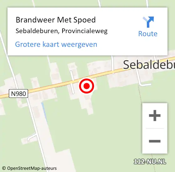 Locatie op kaart van de 112 melding: Brandweer Met Spoed Naar Sebaldeburen, Provincialeweg op 20 januari 2015 17:38