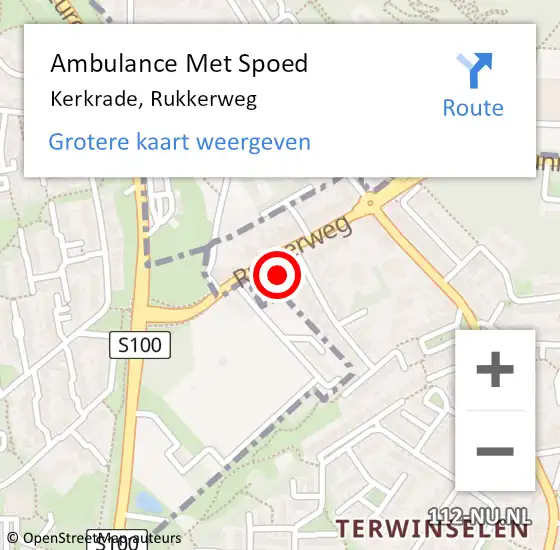 Locatie op kaart van de 112 melding: Ambulance Met Spoed Naar Kerkrade, Rukkerweg op 20 januari 2015 17:56