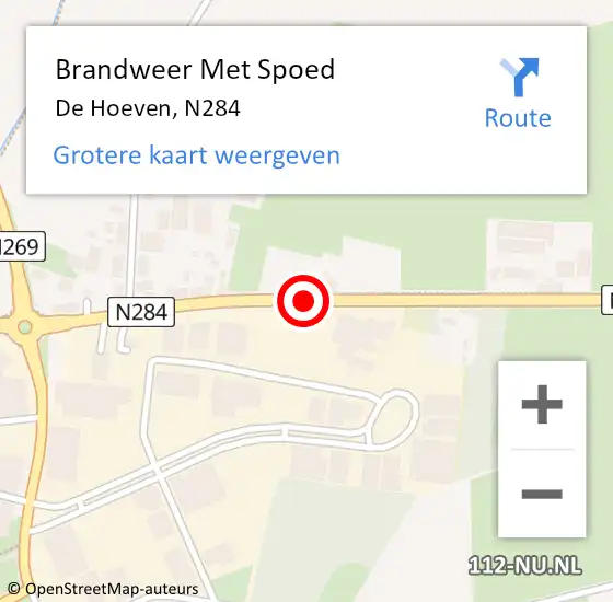 Locatie op kaart van de 112 melding: Brandweer Met Spoed Naar De Hoeven, N284 op 20 januari 2015 17:58