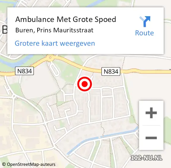 Locatie op kaart van de 112 melding: Ambulance Met Grote Spoed Naar Buren, Prins Mauritsstraat op 20 januari 2015 19:04