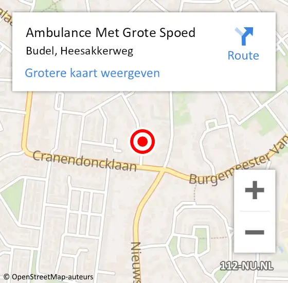 Locatie op kaart van de 112 melding: Ambulance Met Grote Spoed Naar Budel, Heesakkerweg op 20 januari 2015 19:57