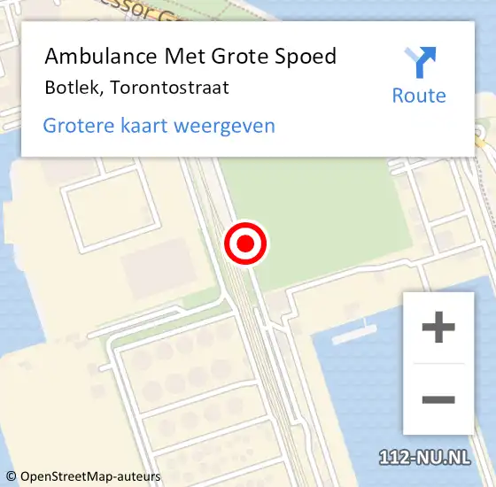 Locatie op kaart van de 112 melding: Ambulance Met Grote Spoed Naar Botlek, Torontostraat op 20 januari 2015 21:09