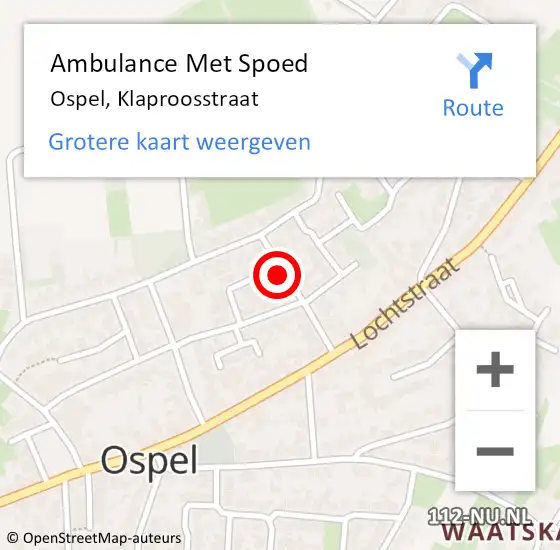 Locatie op kaart van de 112 melding: Ambulance Met Spoed Naar Ospel, Klaproosstraat op 20 januari 2015 21:09