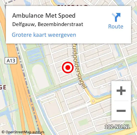 Locatie op kaart van de 112 melding: Ambulance Met Spoed Naar Delfgauw, Bezembinderstraat op 20 januari 2015 21:57