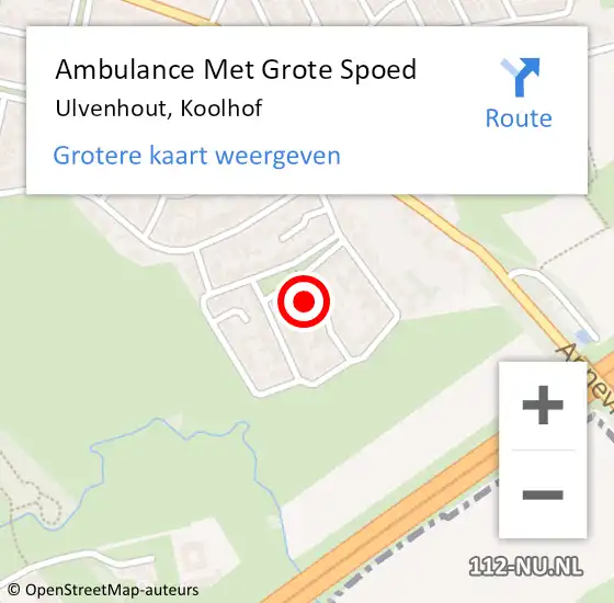 Locatie op kaart van de 112 melding: Ambulance Met Grote Spoed Naar Ulvenhout, Koolhof op 21 januari 2015 05:39