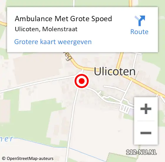 Locatie op kaart van de 112 melding: Ambulance Met Grote Spoed Naar Ulicoten, Molenstraat op 21 januari 2015 05:52