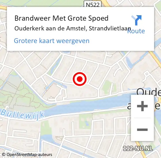 Locatie op kaart van de 112 melding: Brandweer Met Grote Spoed Naar Ouderkerk aan de Amstel, Strandvlietlaan op 28 oktober 2013 10:18