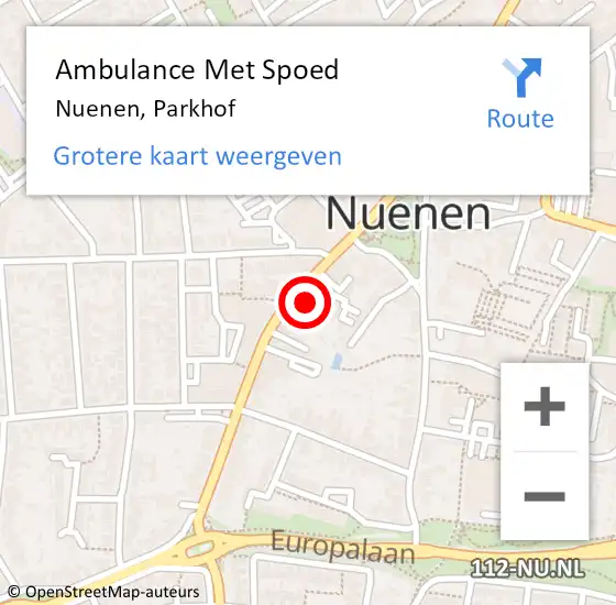 Locatie op kaart van de 112 melding: Ambulance Met Spoed Naar Nuenen, Parkhof op 21 januari 2015 09:53