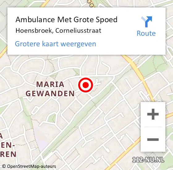 Locatie op kaart van de 112 melding: Ambulance Met Grote Spoed Naar Hoensbroek, Corneliusstraat op 21 januari 2015 10:26