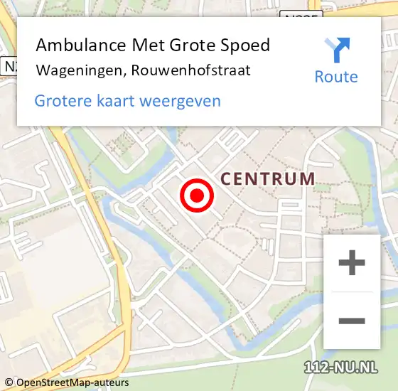 Locatie op kaart van de 112 melding: Ambulance Met Grote Spoed Naar Wageningen, Rouwenhofstraat op 21 januari 2015 10:27