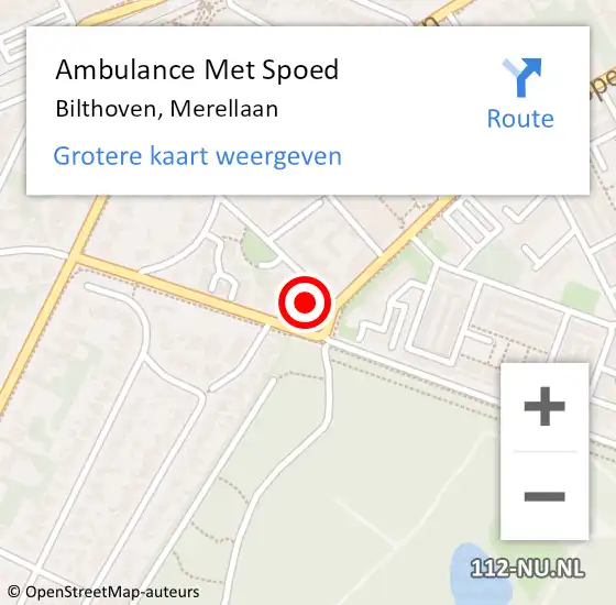 Locatie op kaart van de 112 melding: Ambulance Met Spoed Naar Bilthoven, Merellaan op 21 januari 2015 12:05