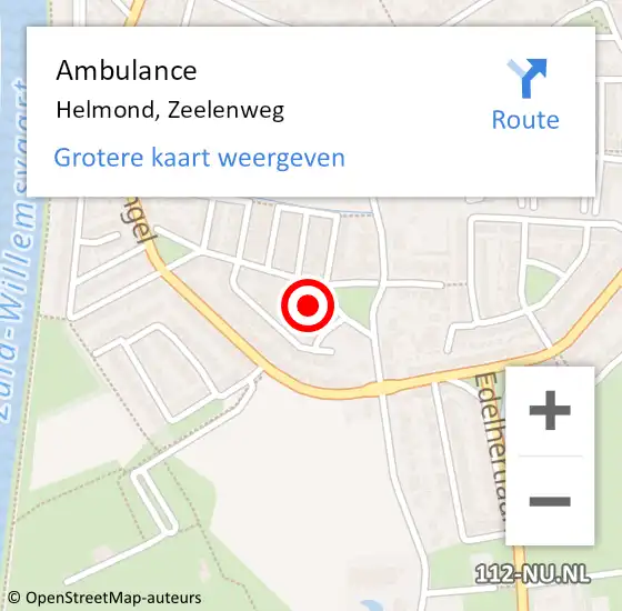 Locatie op kaart van de 112 melding: Ambulance Helmond, Zeelenweg op 21 januari 2015 13:36