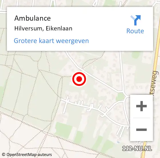 Locatie op kaart van de 112 melding: Ambulance Hilversum, Eikenlaan op 21 januari 2015 15:11