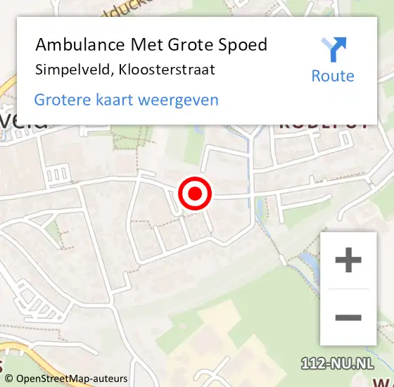 Locatie op kaart van de 112 melding: Ambulance Met Grote Spoed Naar Simpelveld, Kloosterstraat op 21 januari 2015 17:02