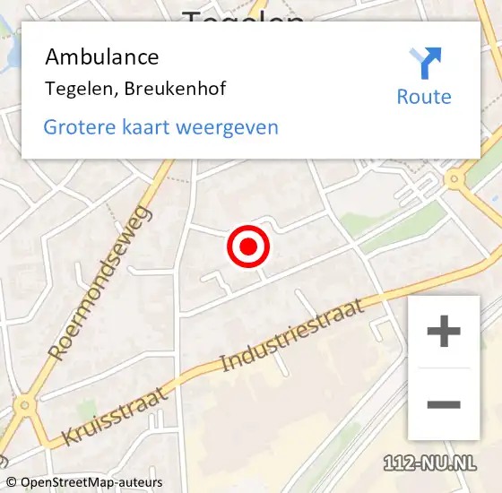 Locatie op kaart van de 112 melding: Ambulance Tegelen, Breukenhof op 21 januari 2015 19:09