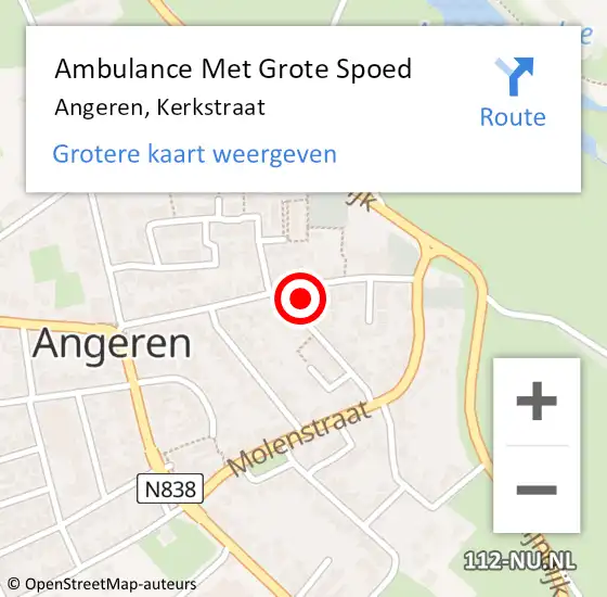 Locatie op kaart van de 112 melding: Ambulance Met Grote Spoed Naar Angeren, Kerkstraat op 21 januari 2015 20:12