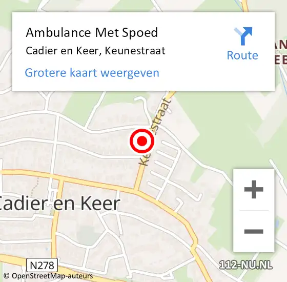 Locatie op kaart van de 112 melding: Ambulance Met Spoed Naar Cadier en Keer, Keunestraat op 21 januari 2015 21:22