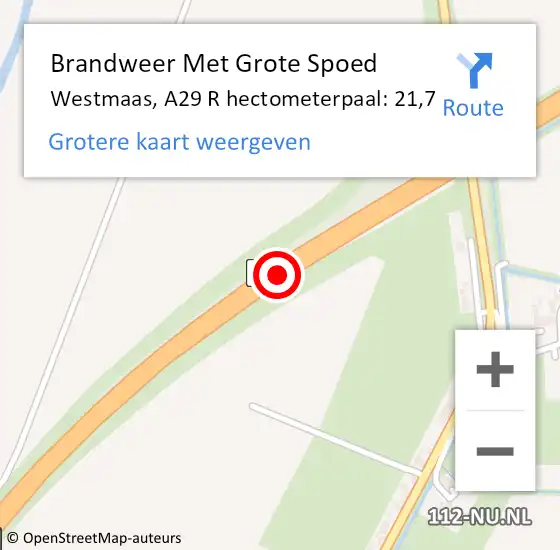 Locatie op kaart van de 112 melding: Brandweer Met Grote Spoed Naar Westmaas, A29 R hectometerpaal: 20,0 op 21 januari 2015 21:24