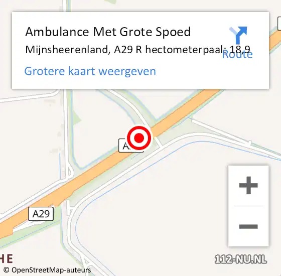 Locatie op kaart van de 112 melding: Ambulance Met Grote Spoed Naar Mijnsheerenland, A29 R op 21 januari 2015 21:26