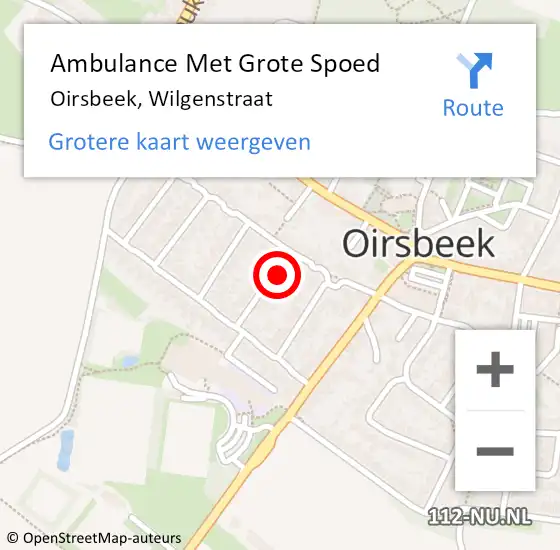 Locatie op kaart van de 112 melding: Ambulance Met Grote Spoed Naar Oirsbeek, Wilgenstraat op 21 januari 2015 23:24