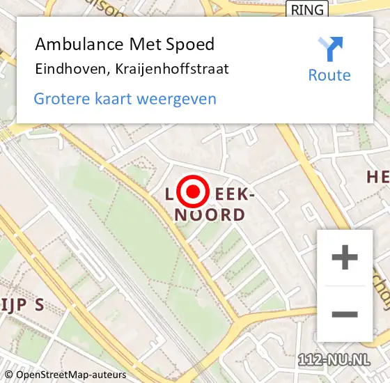 Locatie op kaart van de 112 melding: Ambulance Met Spoed Naar Eindhoven, Kraijenhoffstraat op 21 januari 2015 23:54