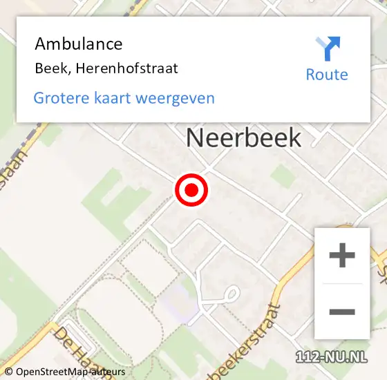 Locatie op kaart van de 112 melding: Ambulance Beek, Herenhofstraat op 22 januari 2015 00:07