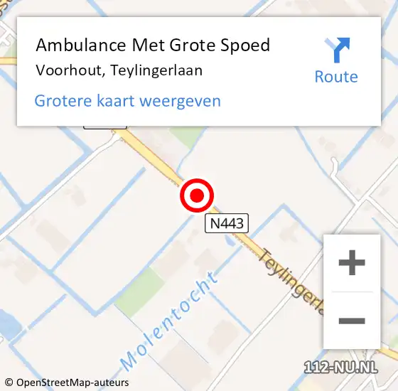 Locatie op kaart van de 112 melding: Ambulance Met Grote Spoed Naar Voorhout, Teylingerlaan op 22 januari 2015 07:44