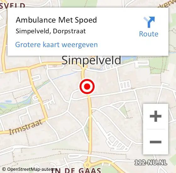 Locatie op kaart van de 112 melding: Ambulance Met Spoed Naar Simpelveld, Dorpstraat op 22 januari 2015 08:46