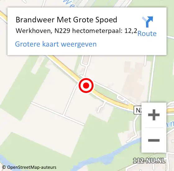 Locatie op kaart van de 112 melding: Brandweer Met Grote Spoed Naar Werkhoven, N229 hectometerpaal: 12,2 op 28 oktober 2013 10:51