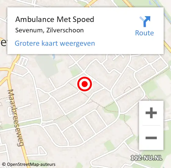 Locatie op kaart van de 112 melding: Ambulance Met Spoed Naar Sevenum, Zilverschoon op 22 januari 2015 09:58