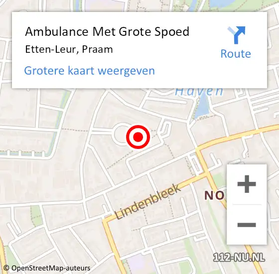 Locatie op kaart van de 112 melding: Ambulance Met Grote Spoed Naar Etten-Leur, Praam op 10 september 2013 23:47