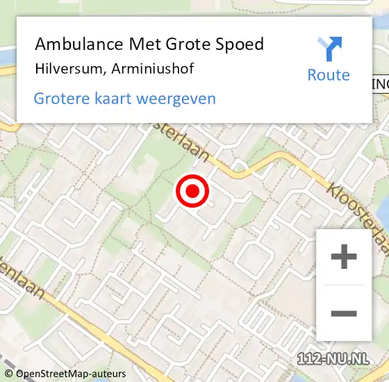 Locatie op kaart van de 112 melding: Ambulance Met Grote Spoed Naar Hilversum, Arminiushof op 22 januari 2015 12:14