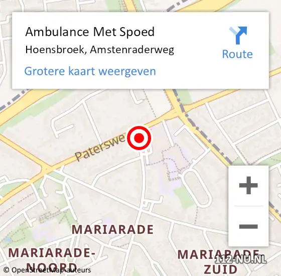 Locatie op kaart van de 112 melding: Ambulance Met Spoed Naar Hoensbroek, Amstenraderweg op 22 januari 2015 13:11